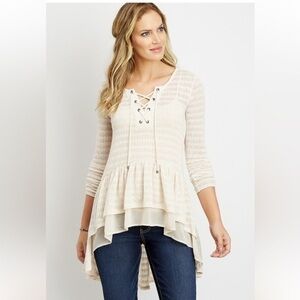 NWT Maurice’s pointelle high low lace up duster top size 1X cream boho